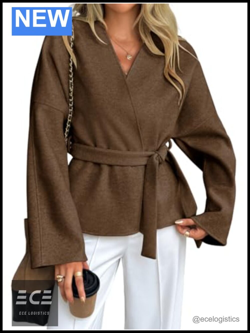 Women's Belted Wrap Blazer Peacoat Crop Trench Coat Business Casual